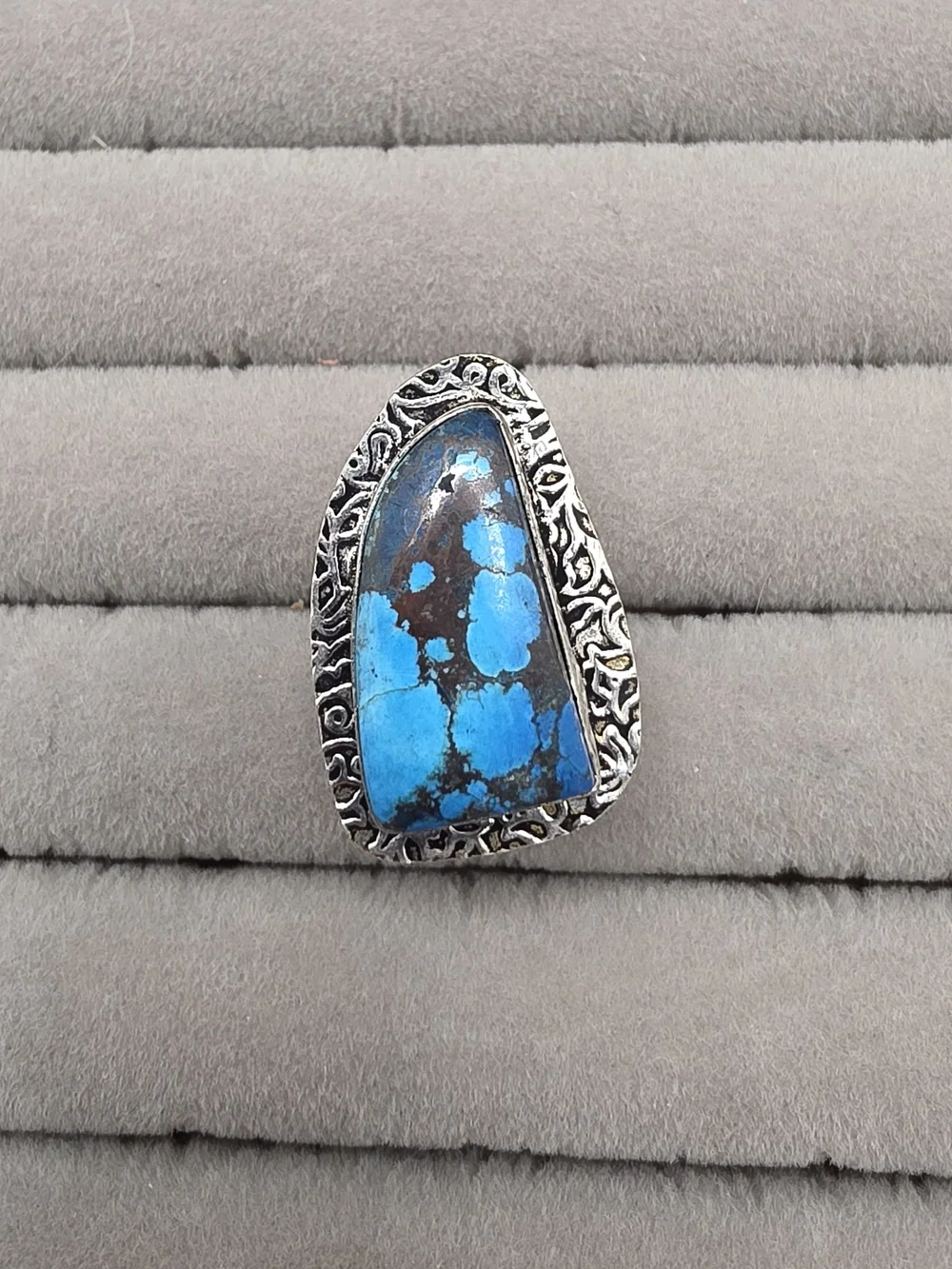 Dyed Magnesite Stone Silver Plated Statement Ring Size 6 - Blue